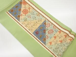 塩瀬金彩草花・華紋に縞模様刺繍名古屋帯